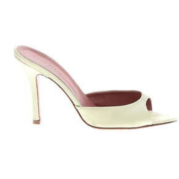 Amina Muaddi Sateen Caroline Mule Sandals Pistachio Pumps - Picture 2 of 4